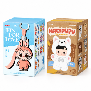 Labubu Pin for Love N–Z and HACIPUPU Take Me Home duo white background studio packshot