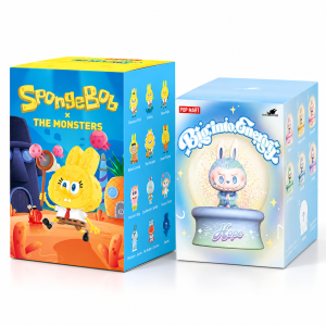 Labubu × SpongeBob and Labubu Big Into Energy Crystal Ball duo white background studio packshot